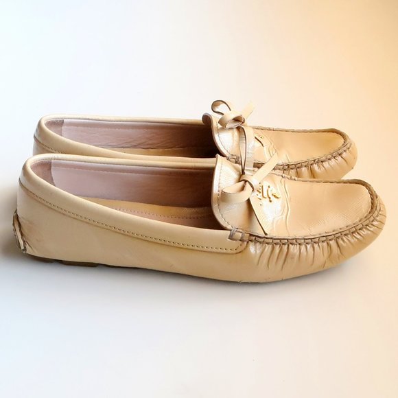 AUTHENTIC Prada Cream Leather Bow Detail Driving Loafers / Flat Slip On Shoes 7 - Picture 3 of 16